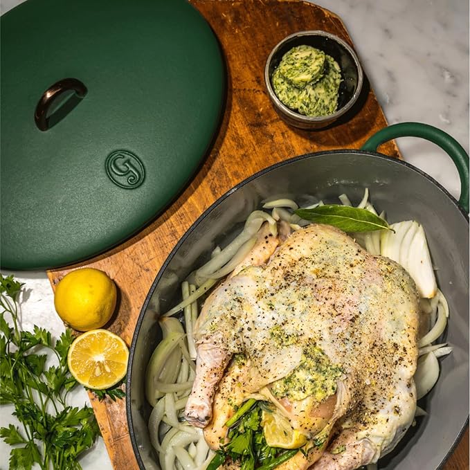 Great Jones Dutchess Cast Iron Dutch Oven Pot With Lid (Broccoli) - Large 6.75 Quart Size, Dual Handles - All Stovetop Safe - 500째 Dutch Oven For Bread Baking | Dishwasher Friendly