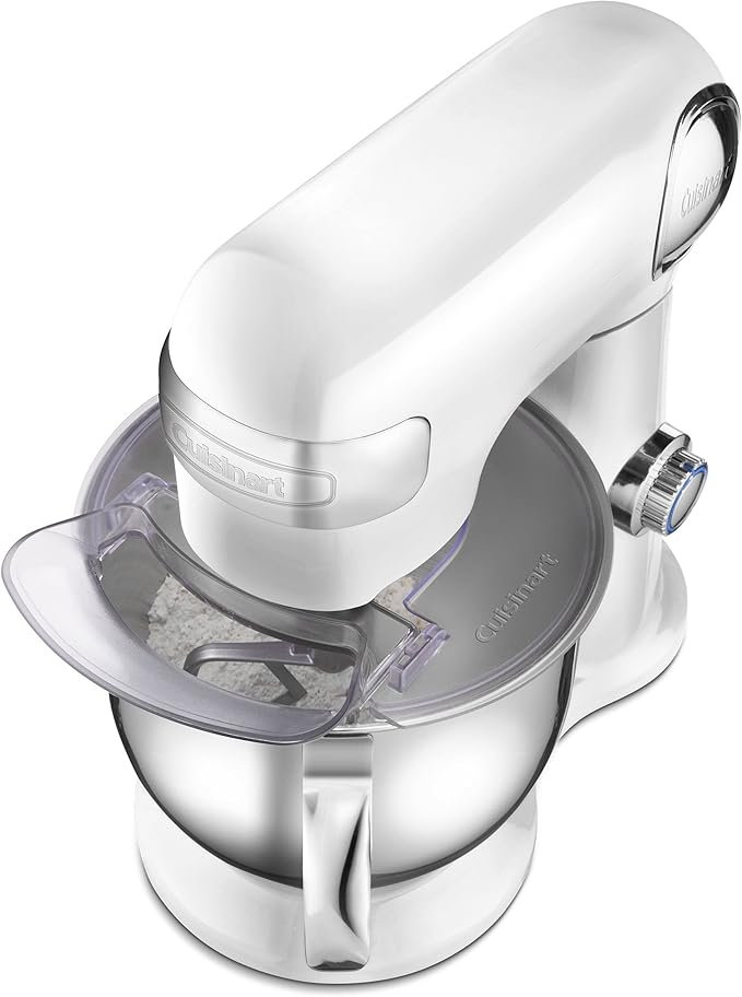 Cuisinart Stand Mixer, 12 Speed, 5.5 Quart Stainless Steel Bowl, Chef?™s Whisk, Mixing Paddle, Dough Hook, Splash Guard w/ Pour Spout, White Linen, SM-50, Manual