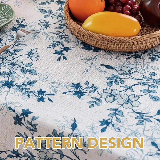 H.VERSAILTEX Linen Table Cloths Floral Printed Tablecloth Spill-Proof Waterproof Table Cover for Dining Buffet Feature Soft and Thick Fabric Wrinkle Free, 60 x 60 Inch, Retro Floral - Stone Blue