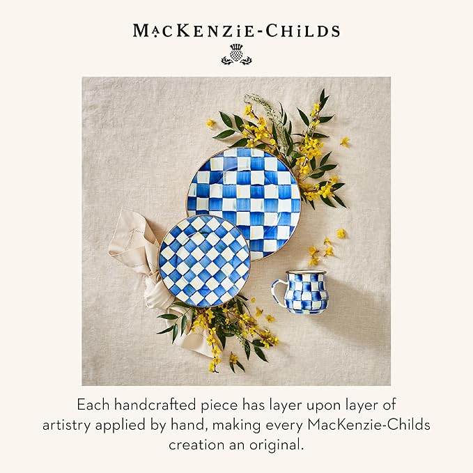 MACKENZIE-CHILDS Enamel Dinner Plate, Decorative Dinnerware Plate, 10 Inches, Set of 1, Blue-and-White Royal Check