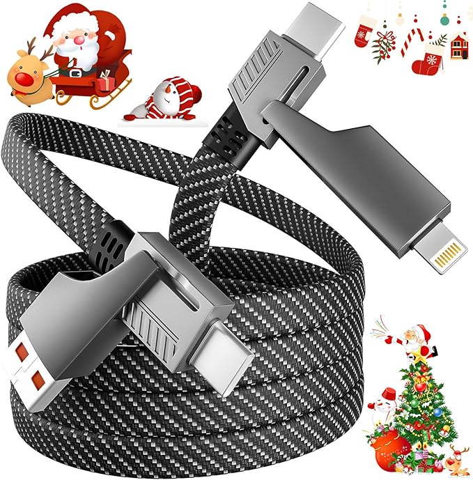 4 in 1 Charging Cable Fast Charging 65W, USB C Cable 4-in-1 USB Multi Charging Cable with E-Mark Chip, Multiple iPhone Charger Cord for iPhone 16/15/14/13 Series/Pad/Android/Tablets and More(4FT)