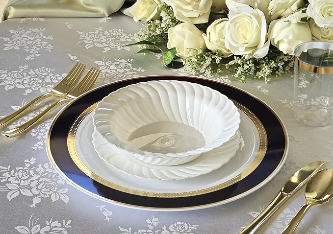 " OCCASIONS " 40 Piece Chargers pack Wedding Party 12'' Disposable Plastic Charger Plates/Chargers (Ritz Black & Gold)