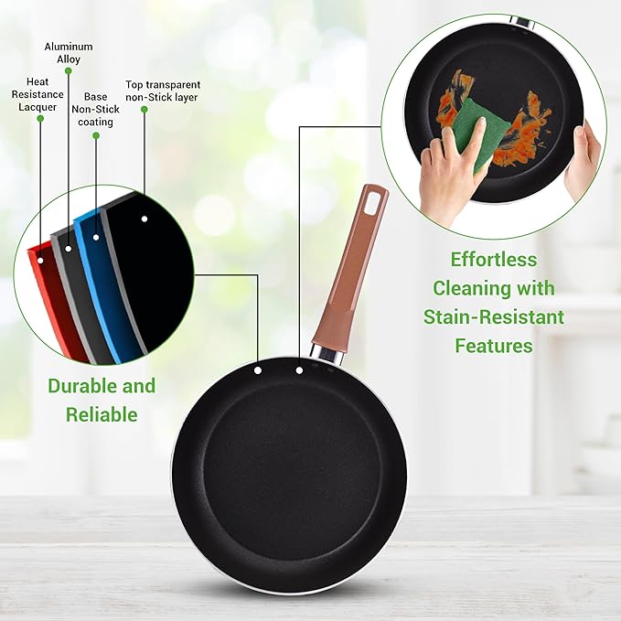 NutriChef Kitchenware Pots & Pans - Stylish Kitchen Cookware Set, Non-Stick (13-Piece Set), Brown, One Size, (NCCWA13BR.5)