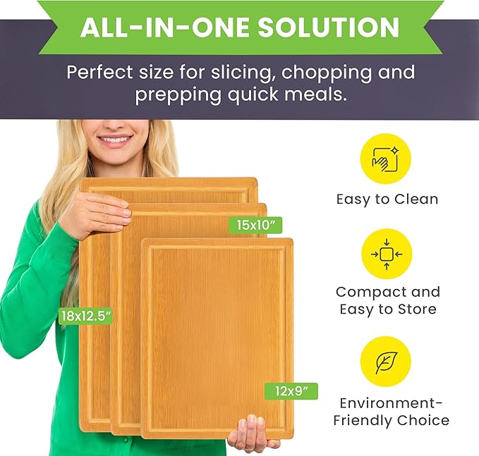 Glue-Free Surface??Extra Large Bamboo Cutting Board Set ??For Chopping Vegetables, Carving Meat, Slicing Bread, and Serving Cheese & Charcuterie for Safer Family Meal Prep ??For Health Conscious Chefs