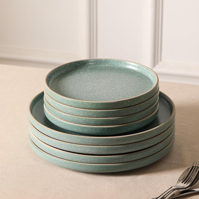 Earth & Clay Amber 12-Piece Dinnerware Set Stoneware, Dishwasher and Microwave Safe Plates and Bowls Set, Dish Set for 4, Green