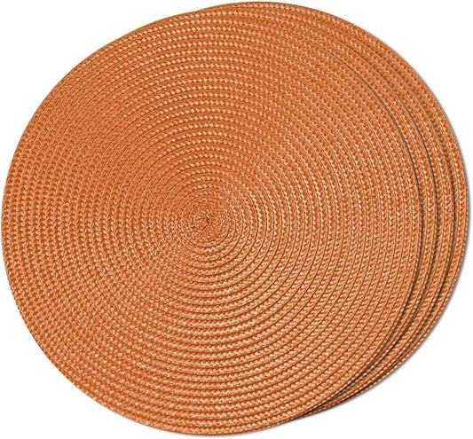 FunWheat Round Braided Placemats Set of 4 Place Mats for Dining Tables Woven Washable Non-Slip Table mats Small 13 inch for Fall Decor(S Dark Orange, 4pcs)