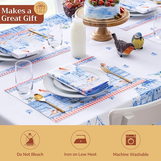 Maison d' Hermine Placemats Set of 2 100% Cotton Washable Cloth Place Mats, Reusable Table Mats for Kitchen Dining Decoration, Party, Wedding, Restaurant Spring/Summer (Amsterdam Canals, 13" x 19")