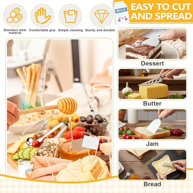 270 Pcs Charcuterie Board Accessories Cheese Butter Spreader Knife Set Butcher Paper Roll Serving Tongs Forks Spoons Dipping Bowls Dippers Cocktail Picks for Party Wedding Christmas (Silver)