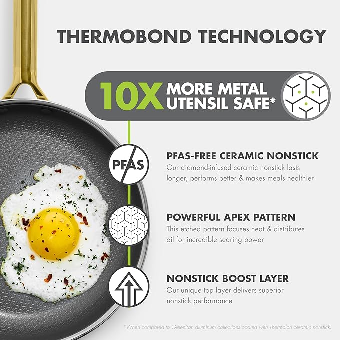 GreenPan Hybrid 13 Piece Nonstick Stainless Steel Cookware Set, APEX Tri-Ply Thermobond PFAS-Free Ceramic Pots & Pans, Induction & All Cooktop Compatible, Oven Temp to 850째F, Dishwasher Safe, Gold