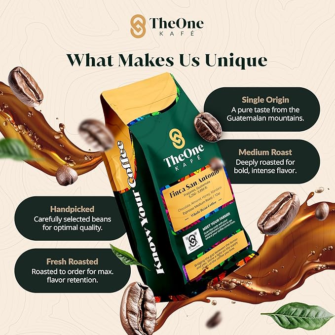 TheOne Kafé Guatemala Medium Roast Whole Bean Coffee ??Organic, Single Origin, Premium Specialty Coffee and Ethically Sourced ??Fresh Roasted for Espresso, Drip, Pour Over ??12 oz (Pack of 2)