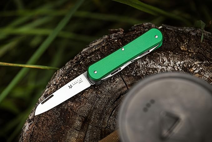 Fox Knives Vulpis FX-VP130-F4 Slipjoint Folding Knife 4-in-1 Multitool 2.17in Blade, Bottle Opener, Can Opener, Flat Head Screwdriver, Scissors - Compact Versatile Minimalist Pocket Knife (OD Green)
