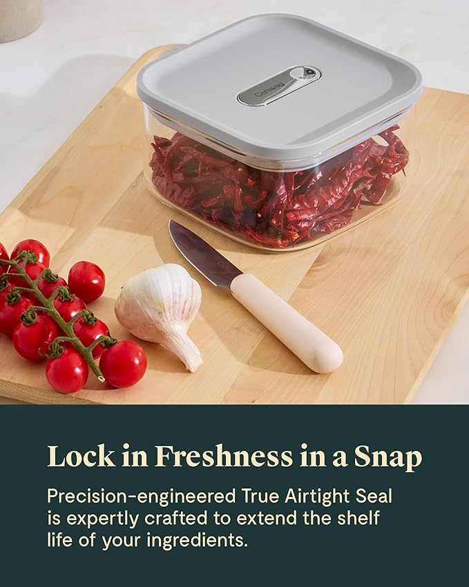 Caraway 1qt Glass Airtight Food Storage Container with Lid ??Non-Toxic, BPA-Free Kitchen Storage Container ??Stackable, Space-Saving Airtight Container for Dry Goods and More - Cream