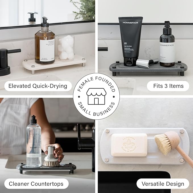 Dorai Home Sink Caddy ??Water-Absorbing Stone Tray for Sink, Stainless Steel Feet, Fast-Drying, Slate