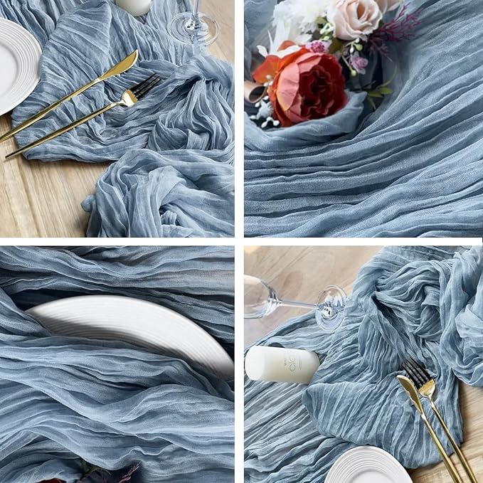 4 Pack Dusty Blue Cheesecloth Table Runner 20 x 120 inch Gauze Table Runners 10 FT Long,Semi Sheer Boho Cheese Cloth Fabric Table Runner Bulk for Wedding,Party,Baby Shower,Bridal Shower Decoration