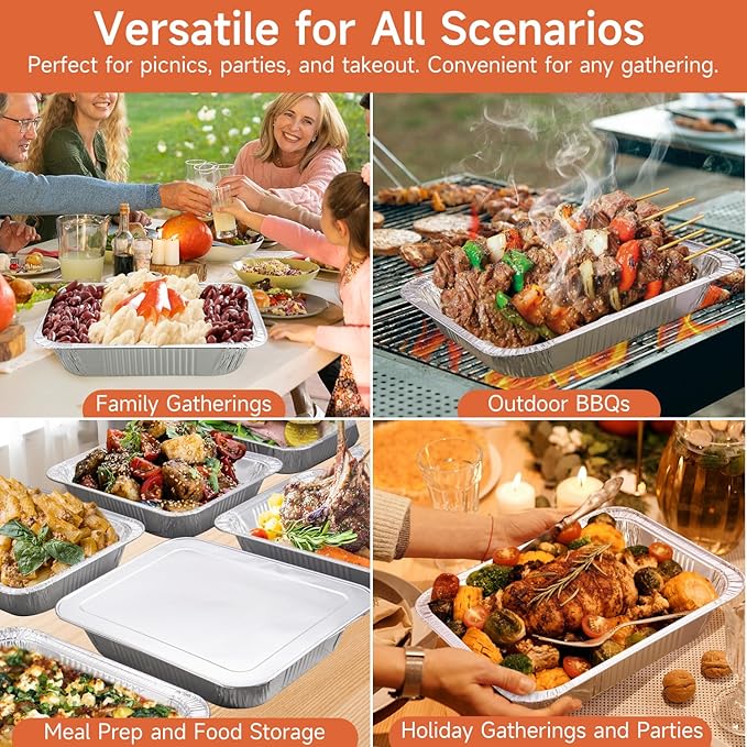 9x13 Aluminum Pans (30 Pack) ??Disposable Half Size Aluminum Foil Pans for Cooking, Baking, Meal Prep, Parties & Food Storage
