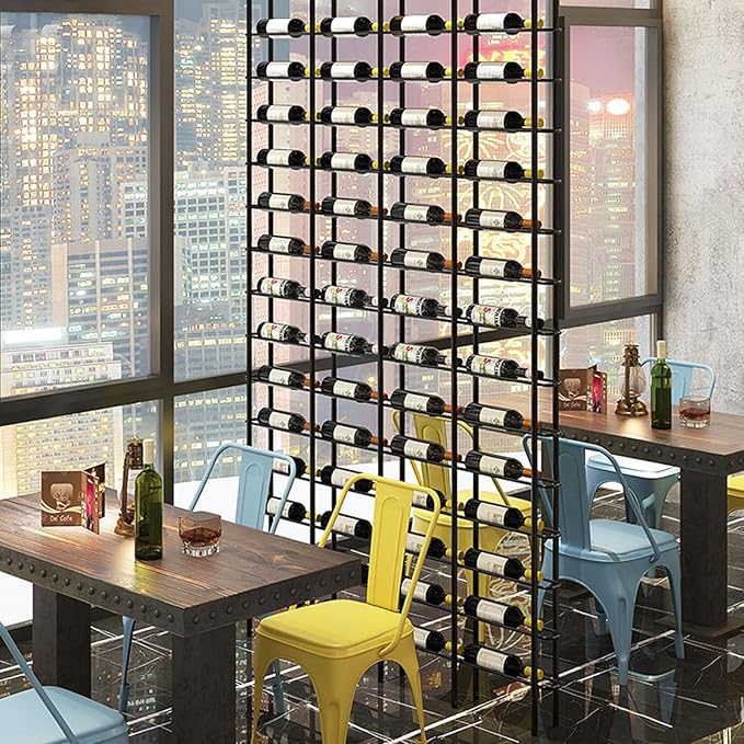 Wall Mounted Wine Rack, H 94.49inch, 16 Rows, Black 80 Bottle Wine Cellar Racks, Metal Wine Bottle Holder for Home Bar, Wine Kitchen Storage (Black, 5 Columns竊?0 Bottles竊?