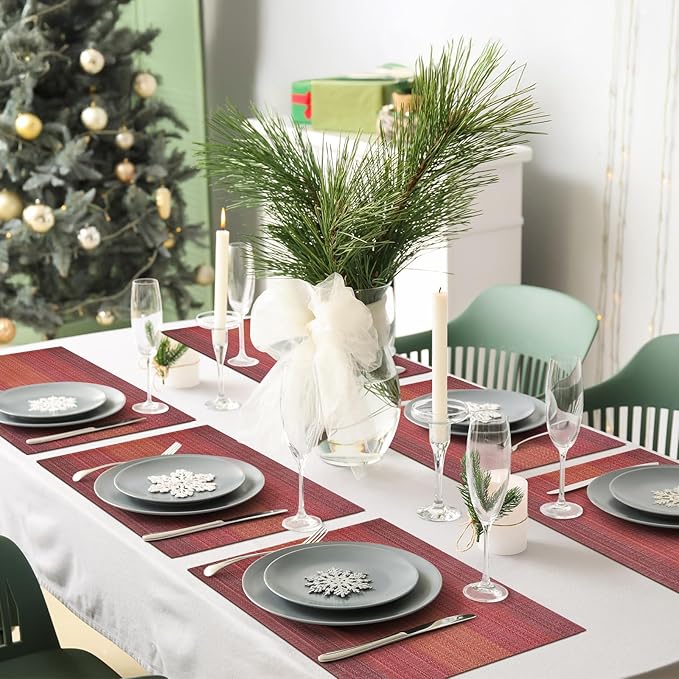 Privalace 18 x 12 inch, Set of 4 PVC Placemat, Non Slip Washable Dining Table Mats for Home Dinner Gatherings Daily Meals Kitchen Table Protection with Stylish Design, red