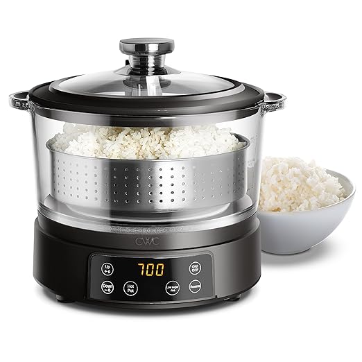 COOK WITH COLOR 3L Glass Mini Low Carb Rice Cooker ??Holds 2 Cups Raw/Makes 6 Cups Cooked with Auto Lift Filter Basket, Hotpot & Steamer for Rice, Grains, Digital Panel with Keep Warm, Black