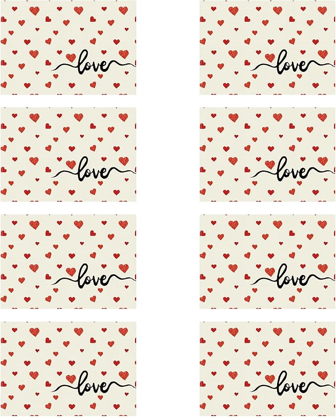 XCHI Red Little Love Hearts Valentine's Day Placemats Set of 8 Table Mats for Party Home Kitchen Dining Table Decorations 12x18 Inch
