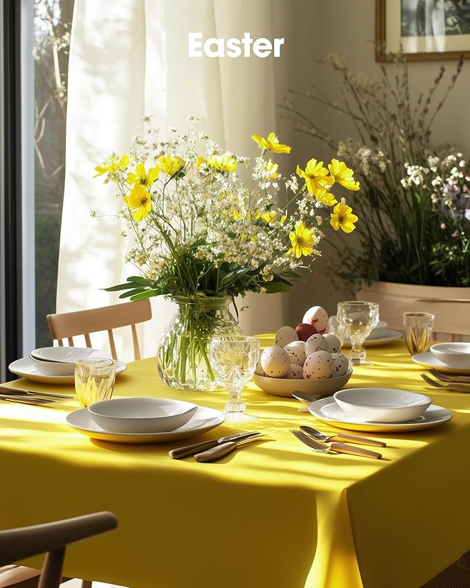 Pureegg Plastic Table Cloth Disposable 12 Pack, 54 x 108 Inch Table Cloths, Easter Party, Decorative Tablecloths, Rectangle, Lemon, Pastel Plastic Cover, Leakproof & Sturdy, Yellow