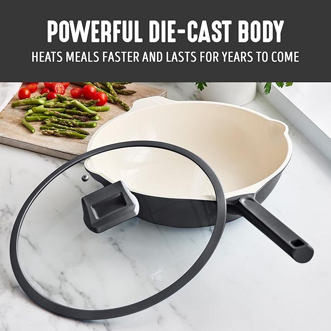 GreenLife Nonstick 12??(5QT) All in One Deep Skillet Wok with Lid, PFAS-Free Non-Toxic Ceramic Multi-Purpose Pan, Induction, All Stovetop, Egg, Stir Fry, Saute, Stay Cool Handle, Graphite