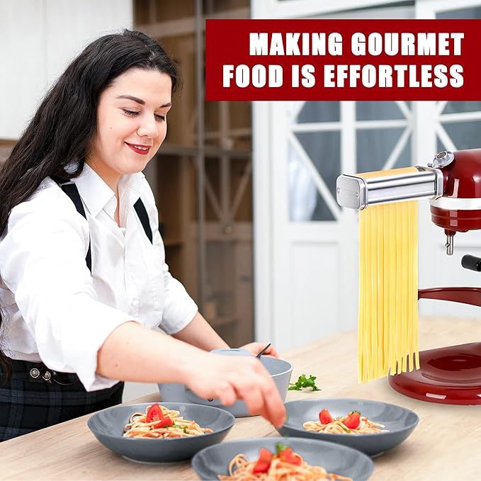 Pasta Roller & Spaghetti Cutter, Fettuccine Cutter Attachment for Kitchenaid Stand Mixerï¼? Pcs Stainless Steel Pasta Maker Accessories By Aooaid