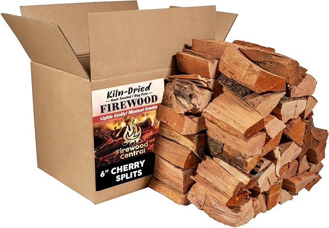 Firewood Central Kiln-Dried PA Cherry ??6??Splits (Approx. 42 lb) ??Sweet Smoking Wood for Pizza Ovens, Grilling, Smoking, BBQ, Stoves & Fire Pits ??Sweet Fruity Flavor, USA-Sourced