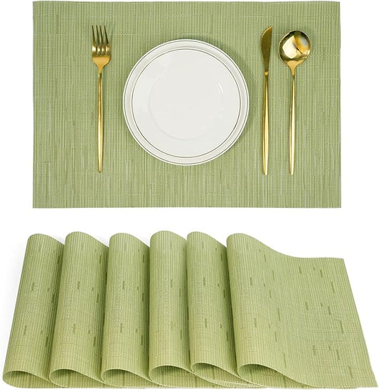 flohar Placemats Set of 6竊똂hristmas Non-Slip PVC Weave Table Mats Easy to Clean竊똇eat Resistant Place Mats for Kitchen Dining Table Decoration Indoor Outdoor竊똏ea Green