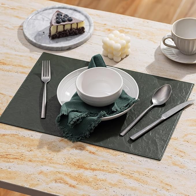 Baroyal Faux Leather Placemats Set of 4 Vinyl Washable Wipeable Table Mats for Kitchen Dining Table Heat Resistant Waterproof Indoor/Outdoor Placemats Non-Slip Easy Clean Place Mats (Olive Green)