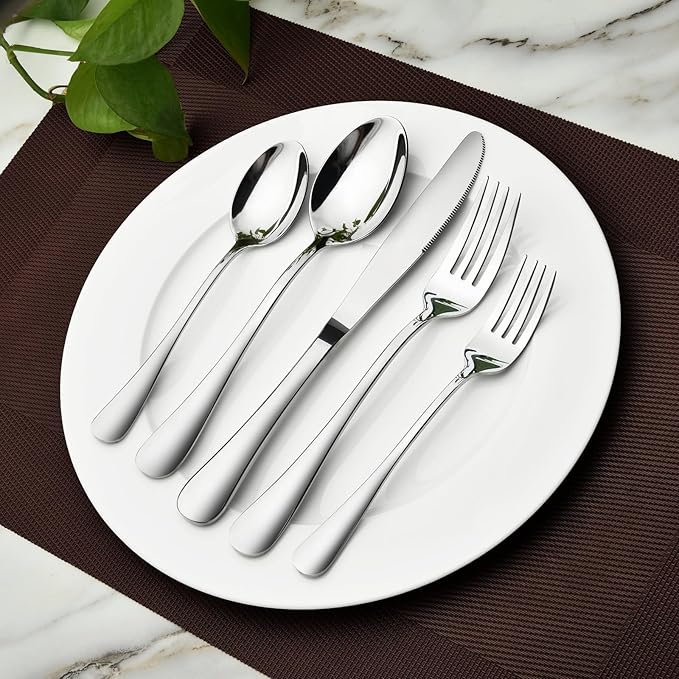 60 Piece Silverware Set for 12, Heavy Duty Stainless Steel Flatware Utensils Cutlery Set Including Steak Knife Fork and Spoon, Dishwasher Safe竊똆ift Package for Wedding Housewarming