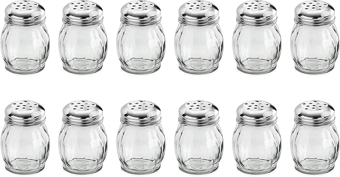 New Star Foodservice 22377 Glass Swirl Cheese & Crushed Red Pepper Shaker with Stainless Steel Perforated Top, 6-Ounce, Set of 12