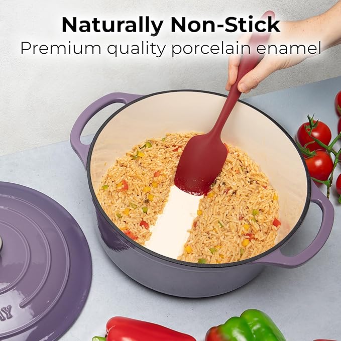 Zulay Kitchen 6 Quart Enameled Cast Iron Dutch Oven Pot with Lid ??Premium Durability & Oven Safe up to 500째F ??Heavy Duty Cookware Perfect for Bread Baking, Stews, Braising & Roasting ??Lavender Jade