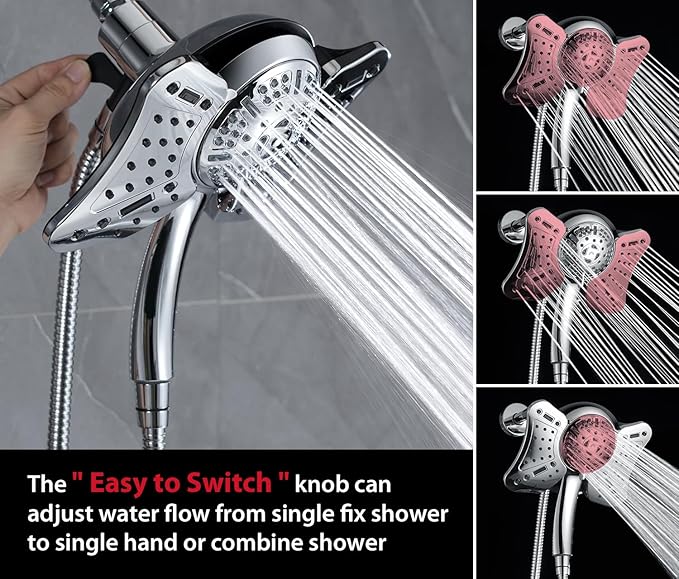 GRICH Shower Head with Handheld Spray Combo: 2 in 1 Rainfall Shower Heads high pressure & Handheld Shower Head, 9 Spray Modes/Settings Detachable Shower Head with Hose cUPC and CEC Certification