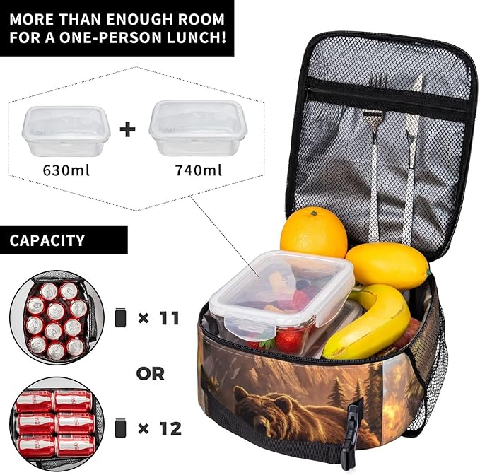 VANZEV Bear Lunch Box for Adults Women Girls Boys Kids Animal Lunch Box Insulated Cooler Reusable Lunch Bag Container Gifts for Work Office Picnic Travel School