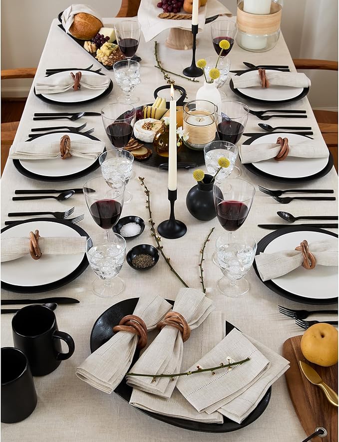 Solino Home Linen Light Natural Tablecloth 60 x 144 Inch - Classic Hemstitch, 100% Pure Linen Rectangular Tablecloth - Machine Washable Table Cloth for Spring, Easter