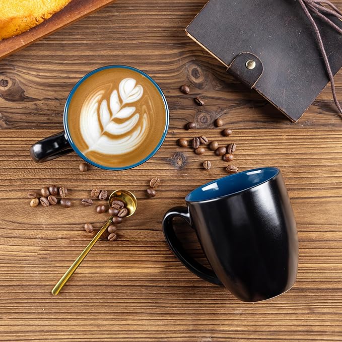 GBhome 16oz Coffee Mugs Set of 6, Large Ceramic Coffee Mugs for Man, Woman, Dad, Mom, Modern Coffee Mugs Set with handle for Tea/Latte/Cappuccino/Milk/Cocoa. Dishwasher&Microwave Safe,Blue