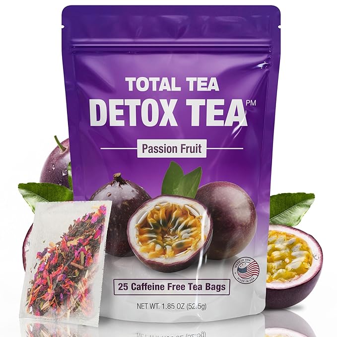 Total Tea SIimming Detox Tea Caffeine Free - 25 Day Detox - Herbal Tea with Chamomile, Hibiscus Tea & Ginger Root for Colon Cleanse ??Natural Passion Fruit Tea