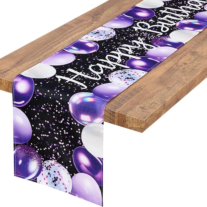 Letjolt Purple Balloon Happy Birthday Table Runner 72 Inches Celebrate Birthday Party Table Decor