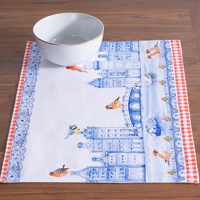 Maison d' Hermine Placemats Set of 2 100% Cotton Washable Cloth Place Mats, Reusable Table Mats for Kitchen Dining Decoration, Party, Wedding, Restaurant Spring/Summer (Amsterdam Canals, 13" x 19")