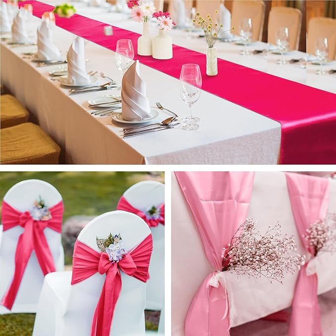 Aneco Satin Table Runner 12 x 108Inch Long Bright Silk and Smooth Fabric Party Table Runner for Wedding Banquet Party Decoration (Gradient Hot Pink)