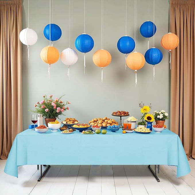 [6 Pack] Light Blue Paper Tablecloth Disposable for Rectangle Tables, 54 X 108 Inch Party Table Cover with Plastic Backing, Waterproof 3 Ply Table Cloth for Easter Wedding Baby Shower Indoor Outdoor