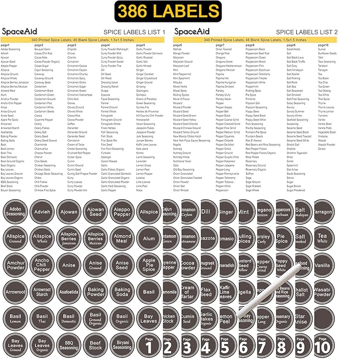 SpaceAid Spice Rack Organizer with 28 Spice Jars, 386 Spice Labels, Chalk Marker and Funnel Set for Cabinet, Countertop, Pantry, Cupboard or Door & Wall Mount - 28 Jars, 13.4" W 횞 10.8" H, Black