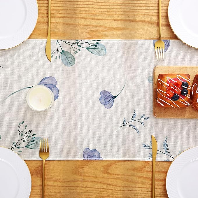 ZCHOMI Poppy Floral Table Runner 13x72 Inch Purple Flower Leaves Seasonal Spring Summer Kitchen Dinning Table Decoration for Home Party Decor