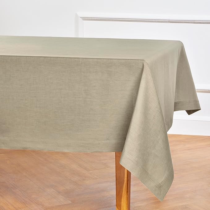 Solino Home Linen Tablecloth 60 x 108 Inch - 100% Pure Linen Vintage Khaki Table Cloth for Rectangle Tables - Fete, Machine Washable Tablecloth for Spring, Easter