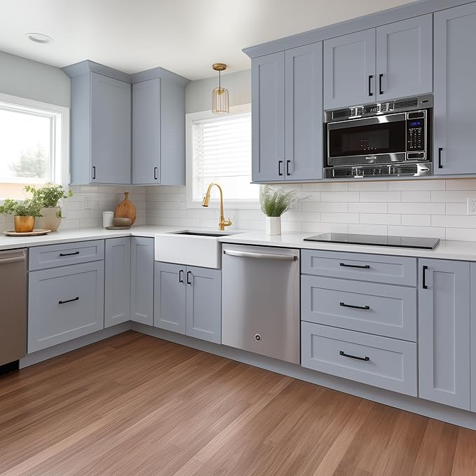 Solid Wood RTA Wall Microwave Cabinet with Open Shelves ??Shaker Style, Space-Saving Kitchen Pantry Storage, Durable and Versatile Wall-Mounted Organizer (SK-Grey, 30" W x 24" D x 30" H)