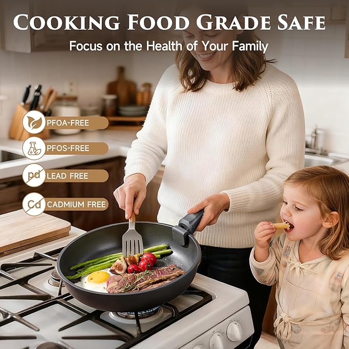 JEETEE 20pcs Titanium Reinforced Pots and Pans Set Non Stick, Nonstick Cookware Set with Detachable Handle, Induction Kitchen Cookware Sets Removable Handles, RV Cooking Set, Oven/Dishwasher Safe