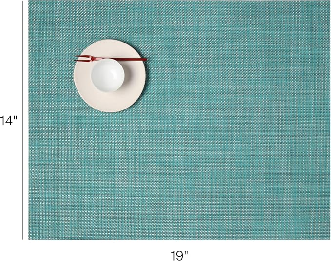 Chilewich Mini Basketweave Placemats in Turquoise - Set of 4 - Easy Care Woven Tabletop Textiles - Indoor/Outdoor - 19" x 14" Rectangle