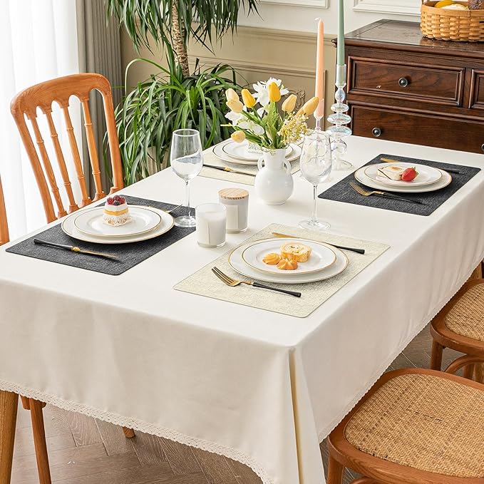 Romanstile Reversible Vinyl Placemats Set of 8, Faux Leather 100% Waterproof Oil-Proof Wipeable Place Mats, Heat Resistant Dual Sided Table Mats for Kitchen/Dining/Party (Grey Beige, 12 x 17 Inch)