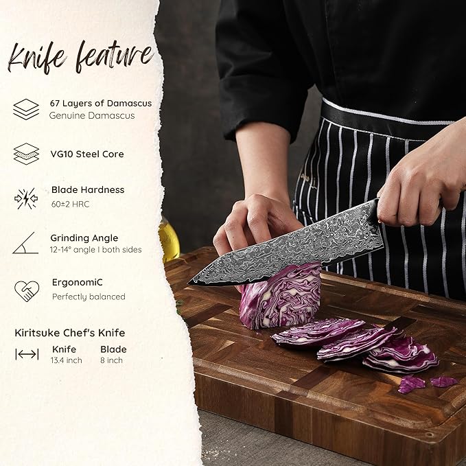 Wakoli EDIB Pro Premium Kiritsuke Chef's Knife ??Japanese-Style Kitchen Knife | 8-Inch Blade Made of 67-Layer Genuine Damascus Steel with Pakkawood Handle | Sharp, Durable, Professional Cooking Tool