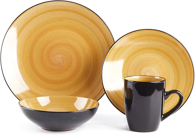 Stoneware Sonoma 16pc Dinnerware Set, Black + Speckled Spin Wash, Mix Blue, Green, Red, Yellow